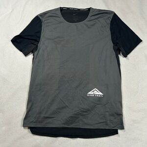 Nike Trail Dri-FIT Shirt Mens Small Grey Black Running Top DM4646-010